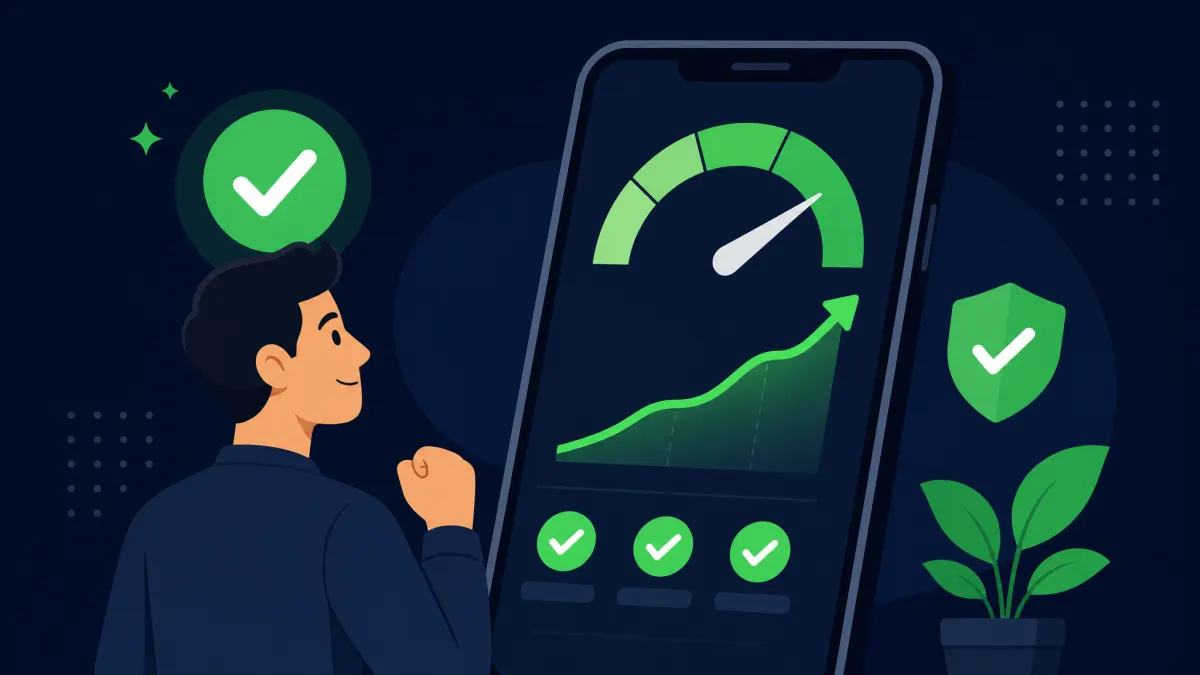 Persona en México revisando su historial crediticio en el celular con una gráfica que sube